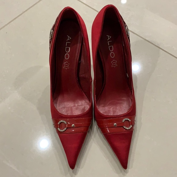 Red Satin Rhinestone Aldo Heels